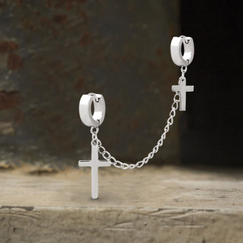 Punk Cross Tassel Stainless Steel Earrings