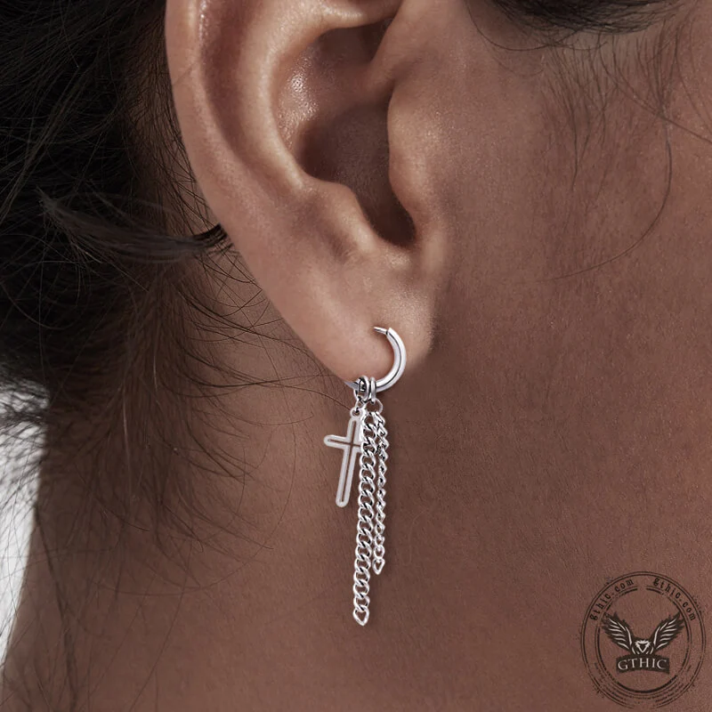 9307-cross-chain-tassel-stainless-steel-hoop-earring-2.webp Cross Chain Tassel Stainless Steel Hoop Earring