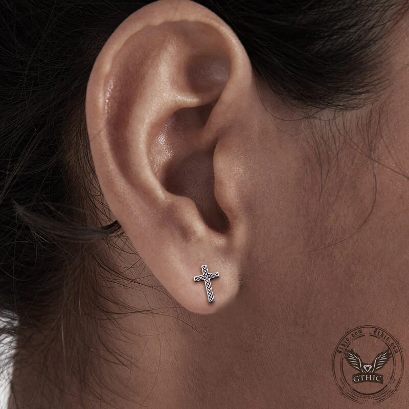 Chain Pattern Cross Stainless Steel Stud Earring