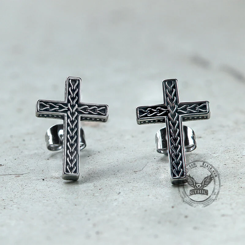 Chain Pattern Cross Stainless Steel Stud Earring
