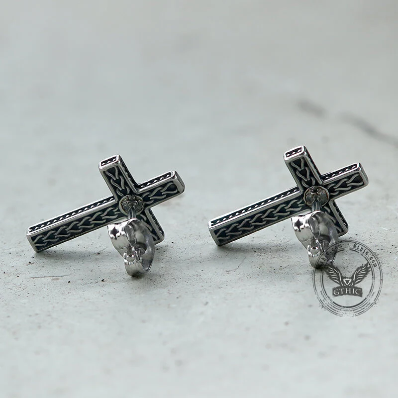 Chain Pattern Cross Stainless Steel Stud Earring