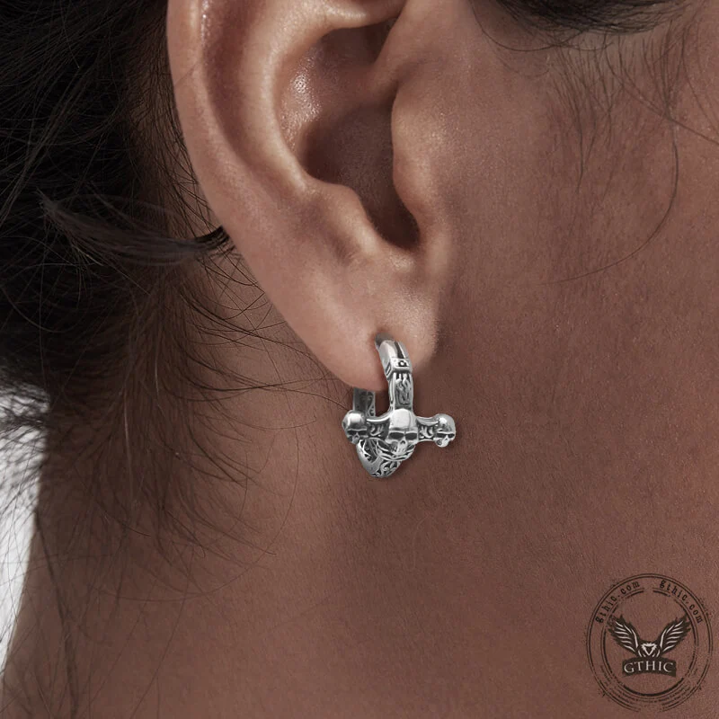 Vintage Pattern Stainless Steel Skull Hoop Earrings