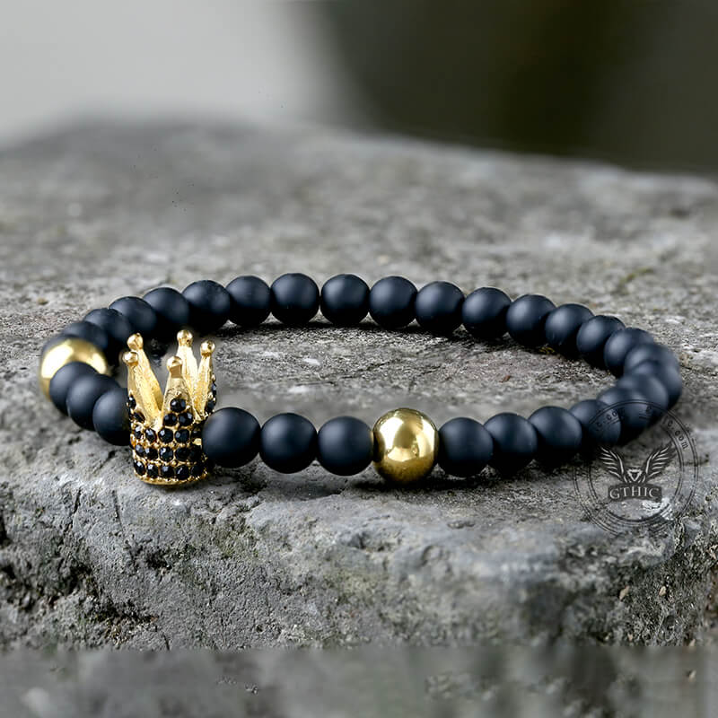 Diamond Crown Stainless Steel Bead Bracelet