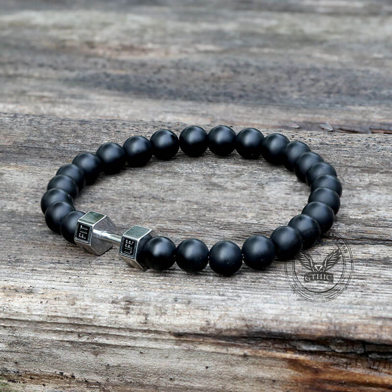 Fitness Barbell Stainless Steel Bead Bracelet