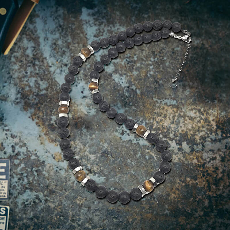 9432-tiger-eye-stone-stainless-steel-bead-necklace-3.jpg Tiger Eye Stone Stainless Steel Bead Necklace