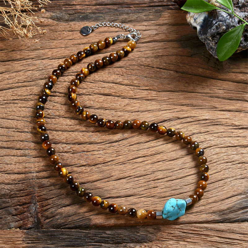 9449-natural-stone-beads-turquoise-stainless-steel-necklace-2.jpg Natural Stone Beads Turquoise Stainless Steel Necklace