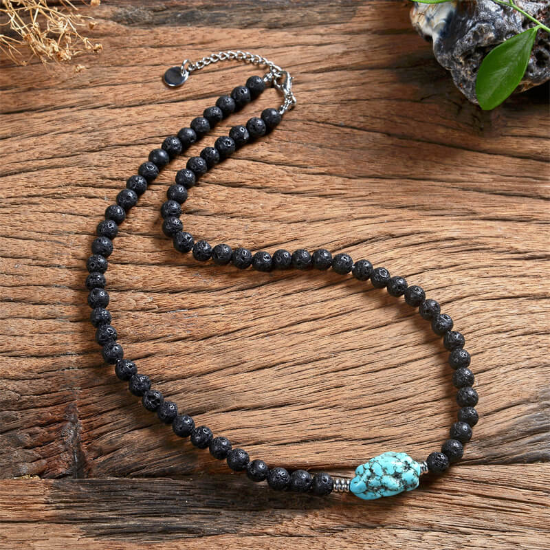 9449-natural-stone-beads-turquoise-stainless-steel-necklace-3.jpg Natural Stone Beads Turquoise Stainless Steel Necklace