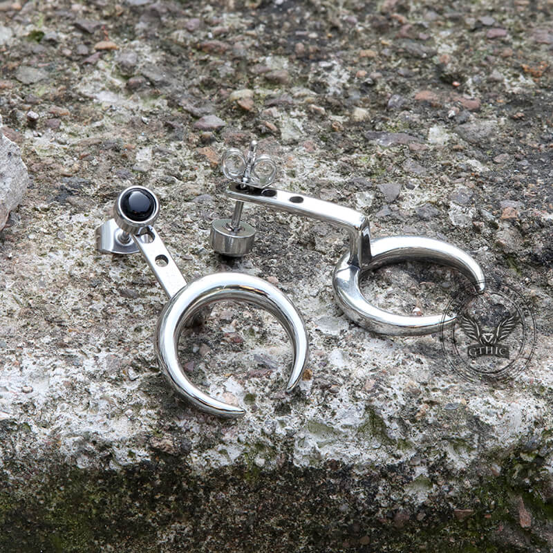 Crescent Moon Stainless Steel Front-back Earrings