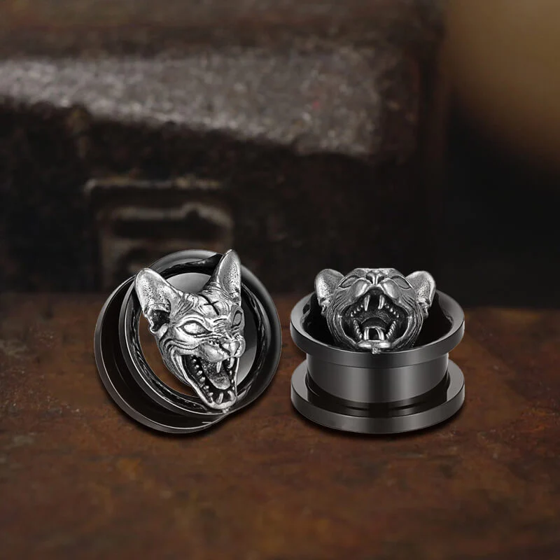 Hell Cat Cross Stainless Steel Ear Gauges