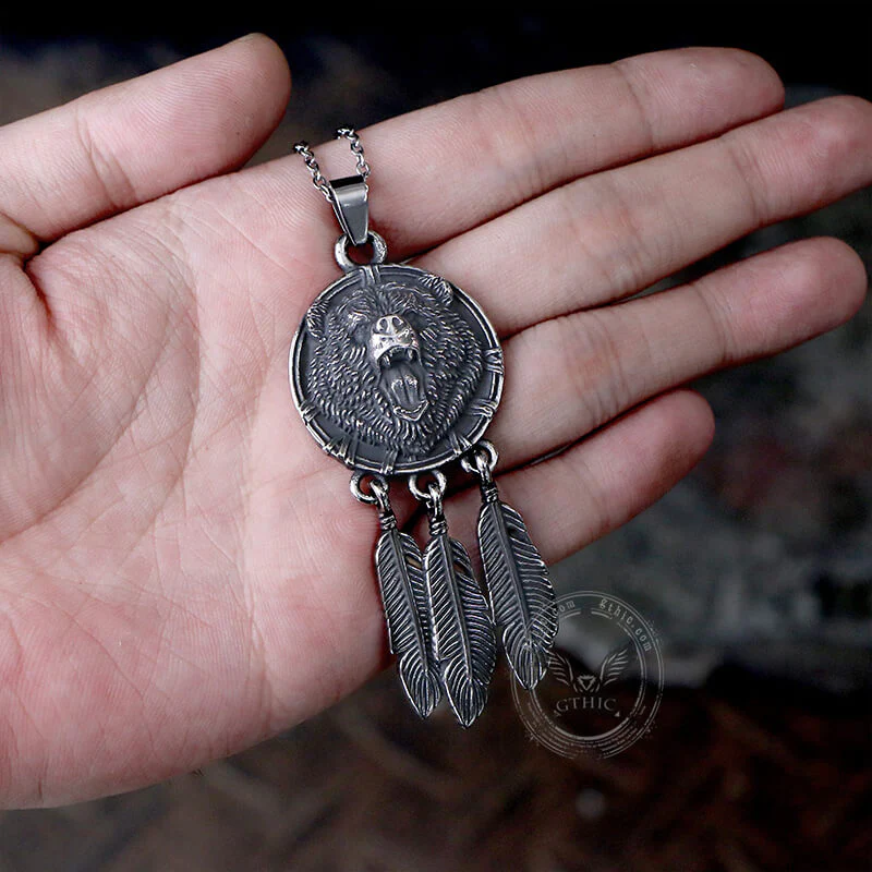 9758-vintage-feather-bear-head-stainless-steel-animal-pendant-2.webp Vintage Feather Bear Head Stainless Steel Animal Pendant